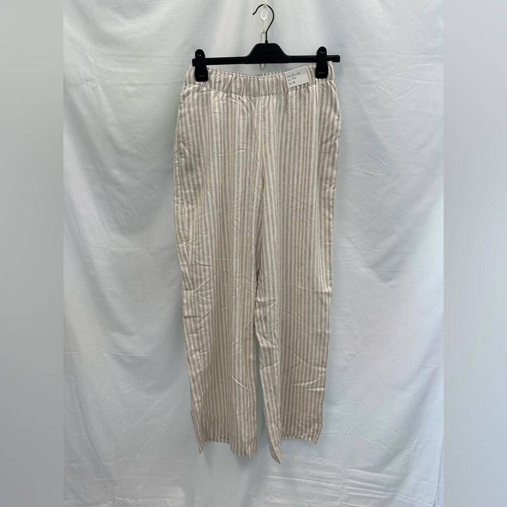 Abercrombie & Fitch Linen Cream Striped Ultra High Wide Long Pants